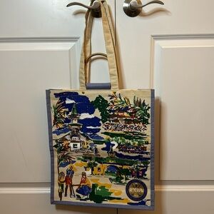 PGA Est 1916 Golf Resort Scene Canvas Tote Bamboo Ring Handle Retro Preppy‎ Bag